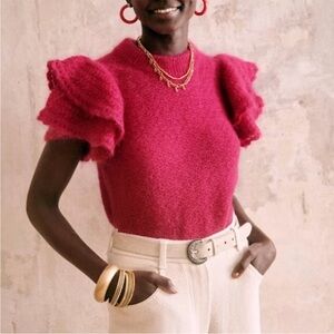 Sezanè Pink Mohair Puff Sleeve Sweater